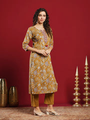 Printed Cotton Kurta With Pant & Dupatta