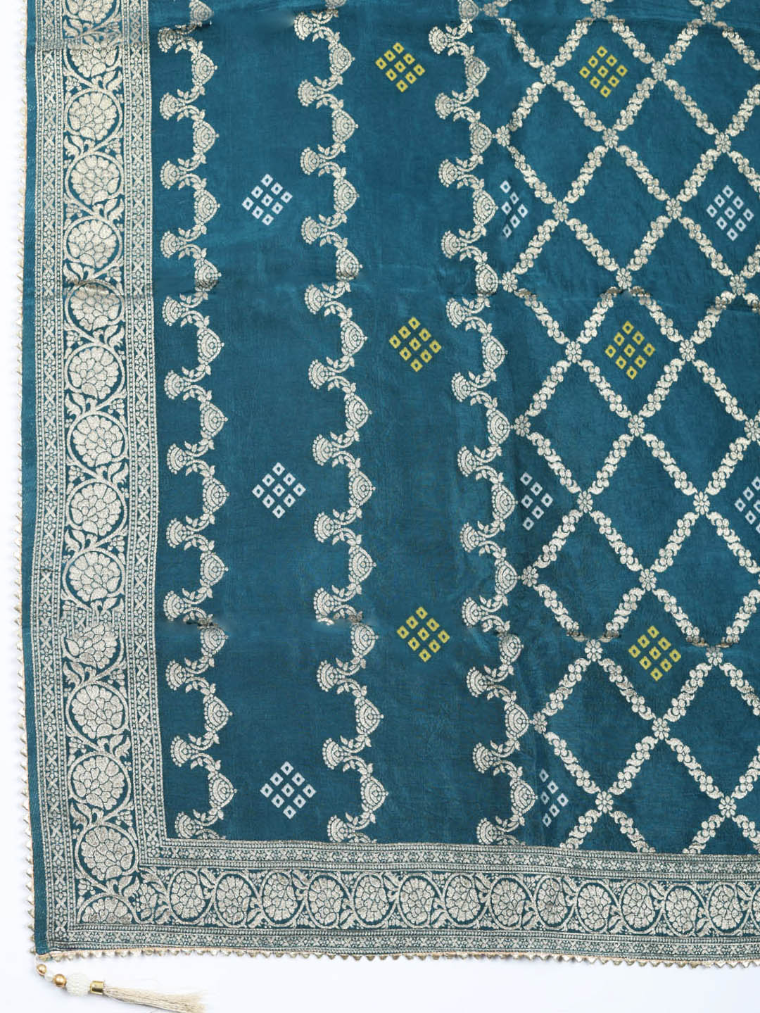 Embroidered Chanderi Unstitched Suit With Pant &amp; Dupatta