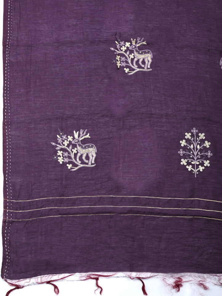 Embroidered Cotton Blend Unstitched Suit With Pant &amp; Dupatta