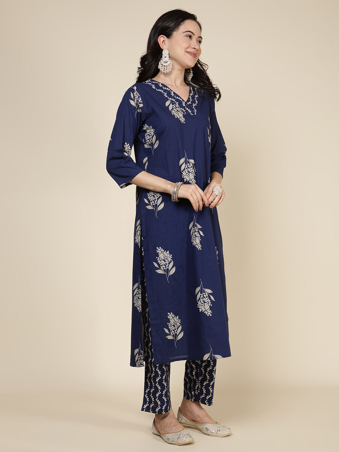 Printed Cotton Blend Kurta With Pants &amp; Dupatta
