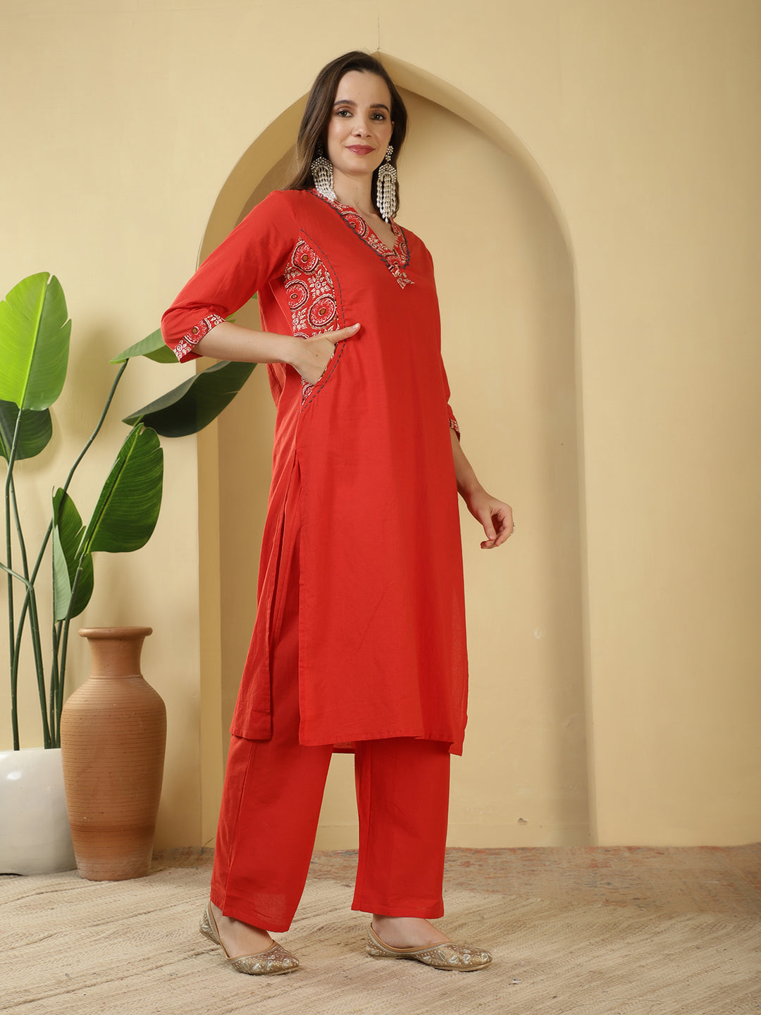 Printed Cotton Blend Kurta With Pants & Dupatta