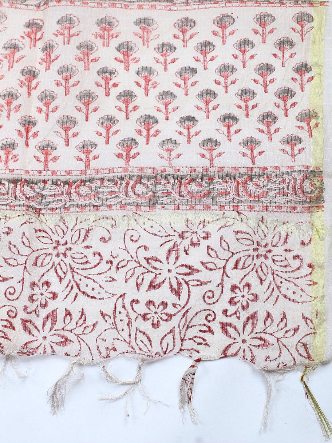 Printed Cotton Blend Unstitched Suit With Pant &amp; Dupatta