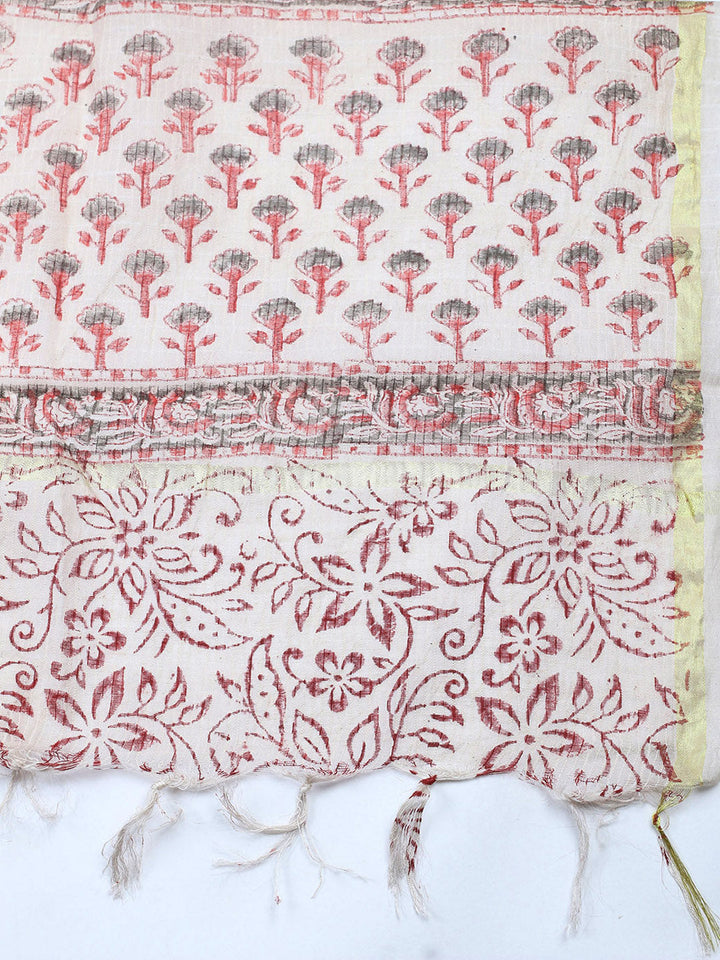 Printed Cotton Blend Unstitched Suit With Pant &amp; Dupatta
