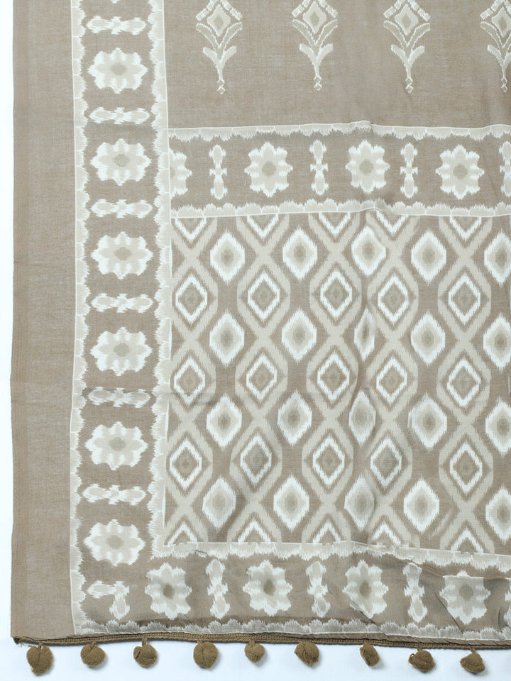 Embroidered Cotton Blend Unstitched Suit With Pant &amp; Dupatta