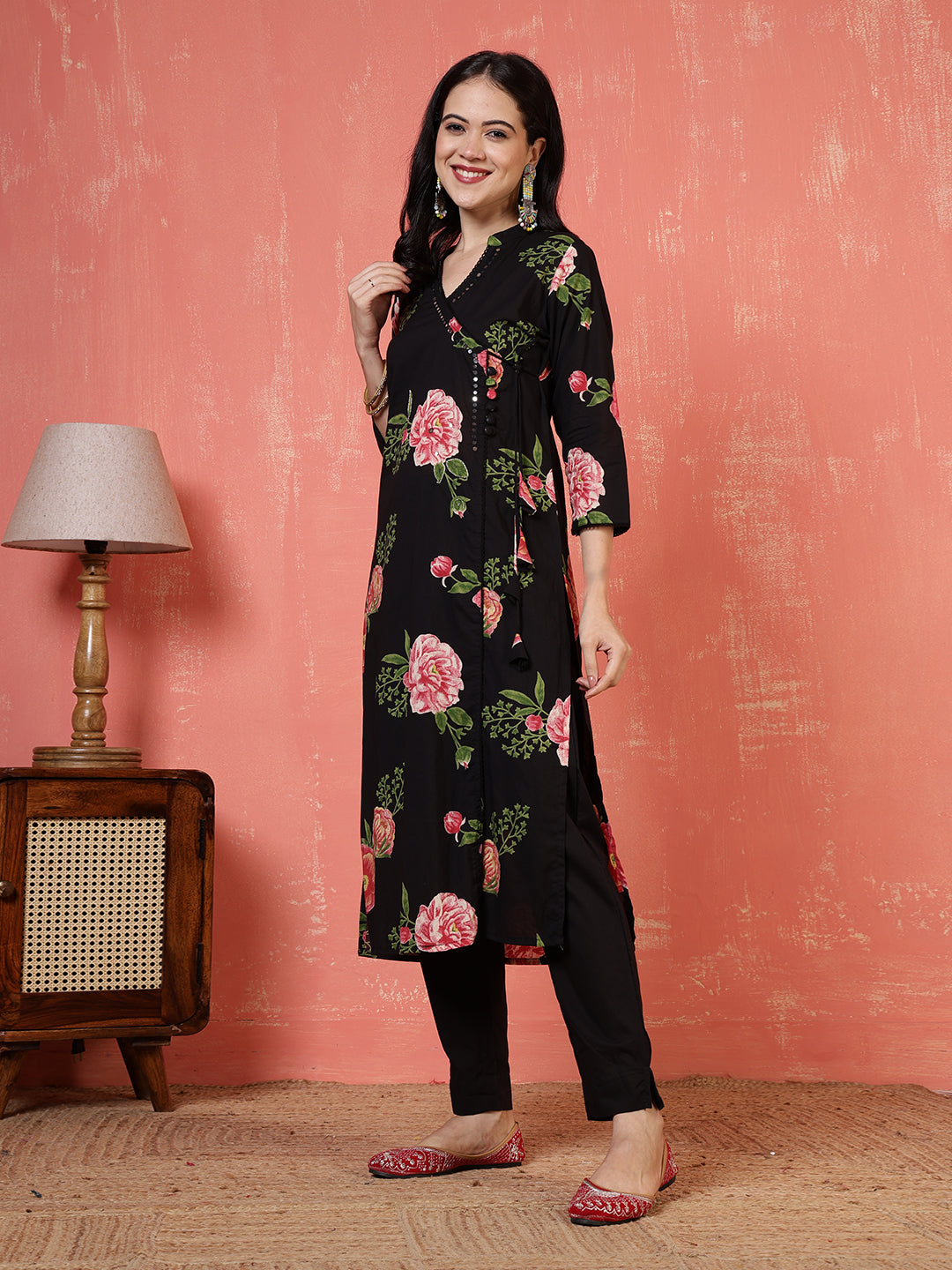 Printed Cotton Blend Kurta With Pants & Dupatta