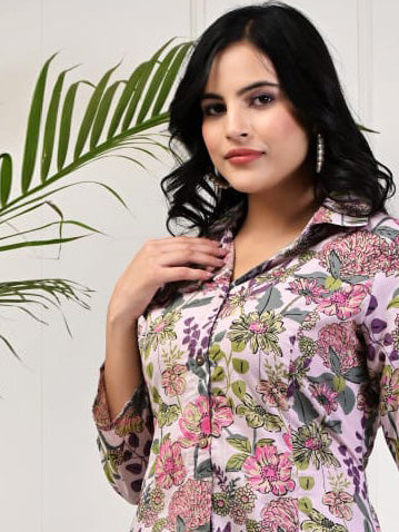 Floral Printed Cotton Kurta With Pants