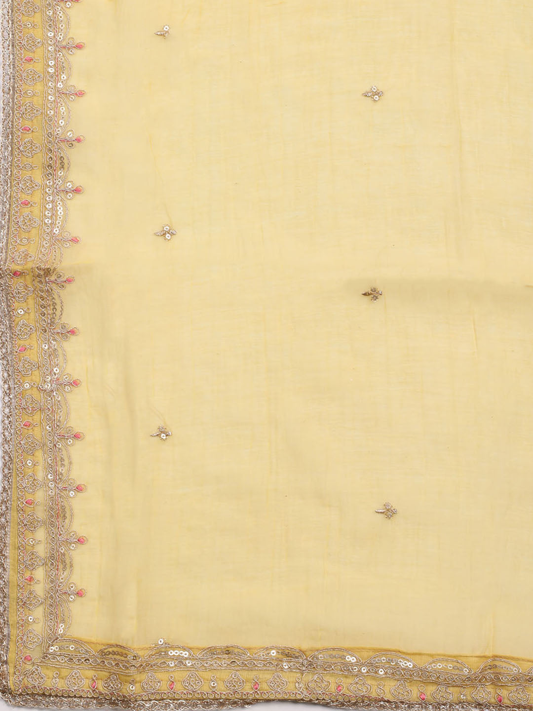 Neck Embroidered Chanderi Unstitched Suit With Dupatta