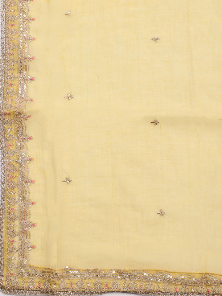 Neck Embroidered Chanderi Unstitched Suit With Dupatta