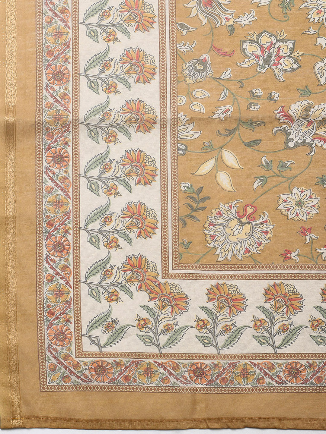 Printed Chanderi Unstitched Suit With Pant &amp; Dupatta