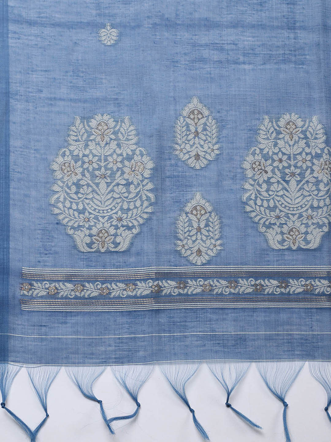 Printed Chanderi Unstitched Suit With Pant &amp; Dupatta