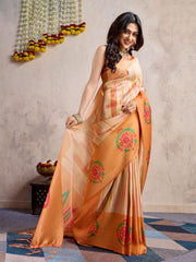 Floral Printed Zari Border Art Silk Woven Saree