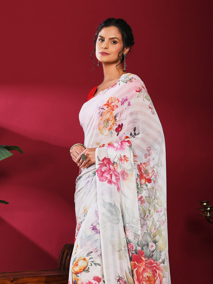 Floral Printed Crepe Saree