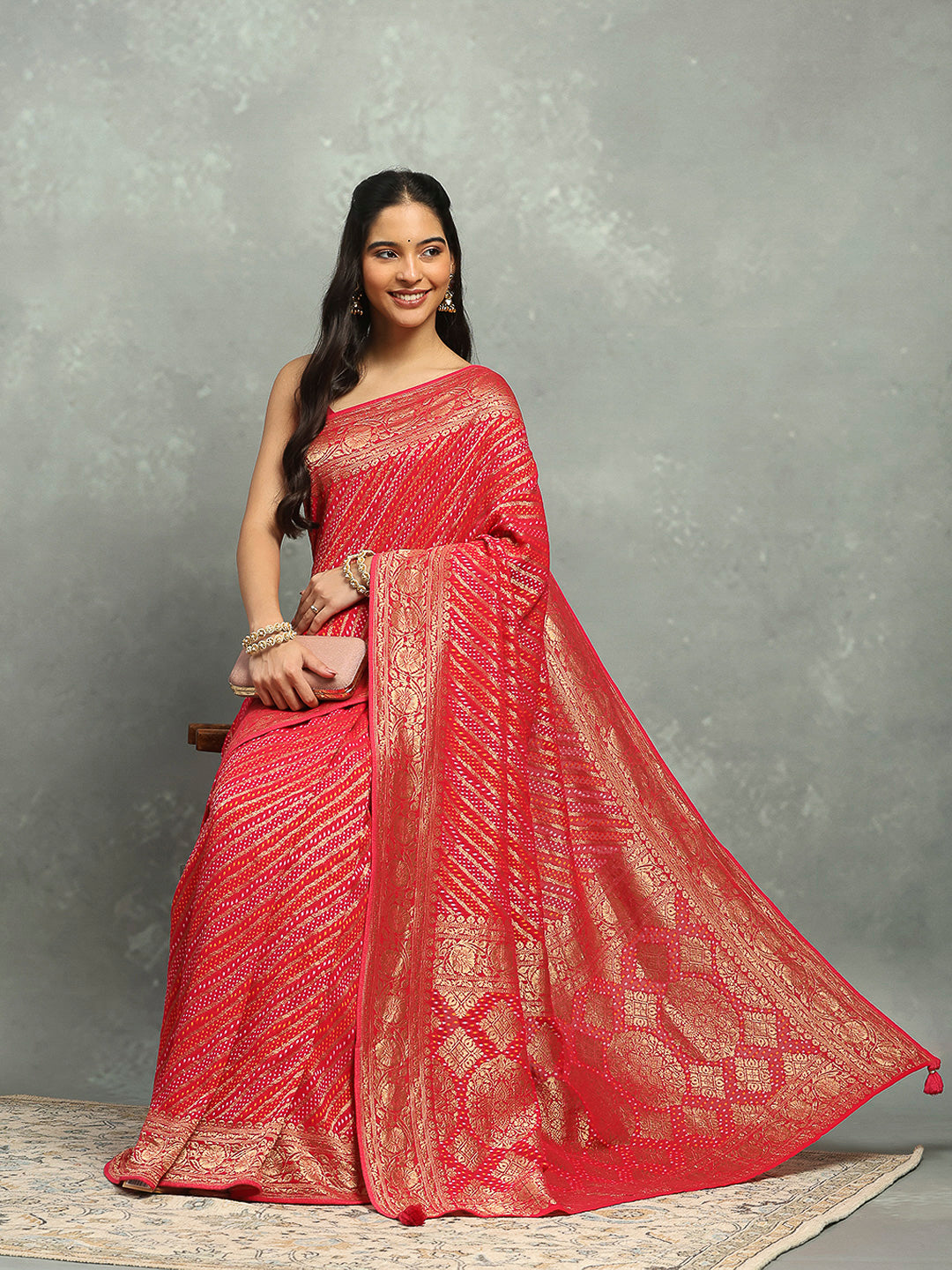 Bandhani Woven Design Georgette Saree