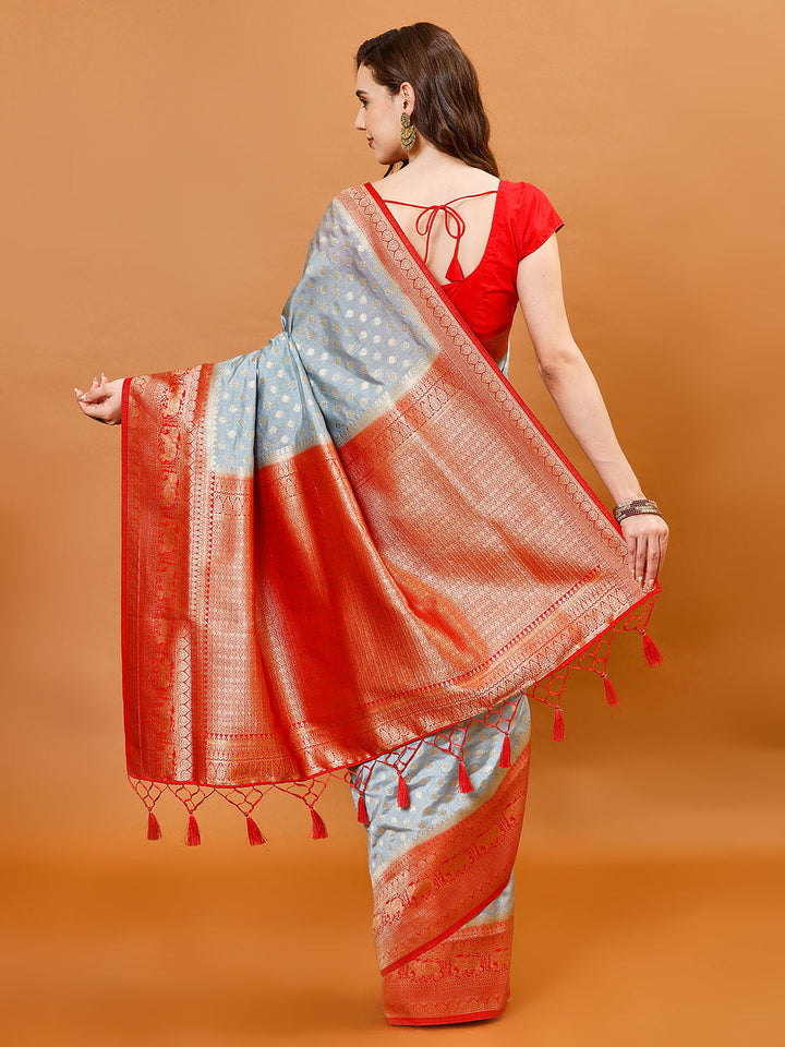 Zari Border Booti Handloom Woven Saree