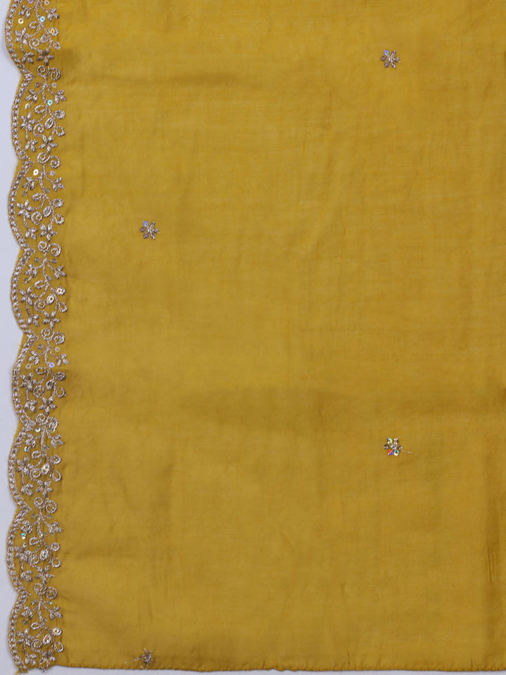 Neck Embroidered Chanderi Unstitched Suit With Dupatta
