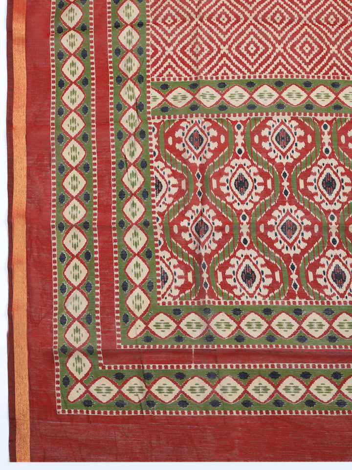 Printed Cotton Blend Unstitched Suit With Pant &amp; Dupatta