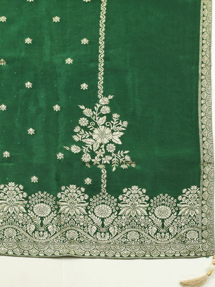 Embroidered Chanderi Unstitched Suit With Pant &amp; Dupatta