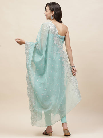 Booti Embroidered Organza Unstitched Suit Piece With Dupatta