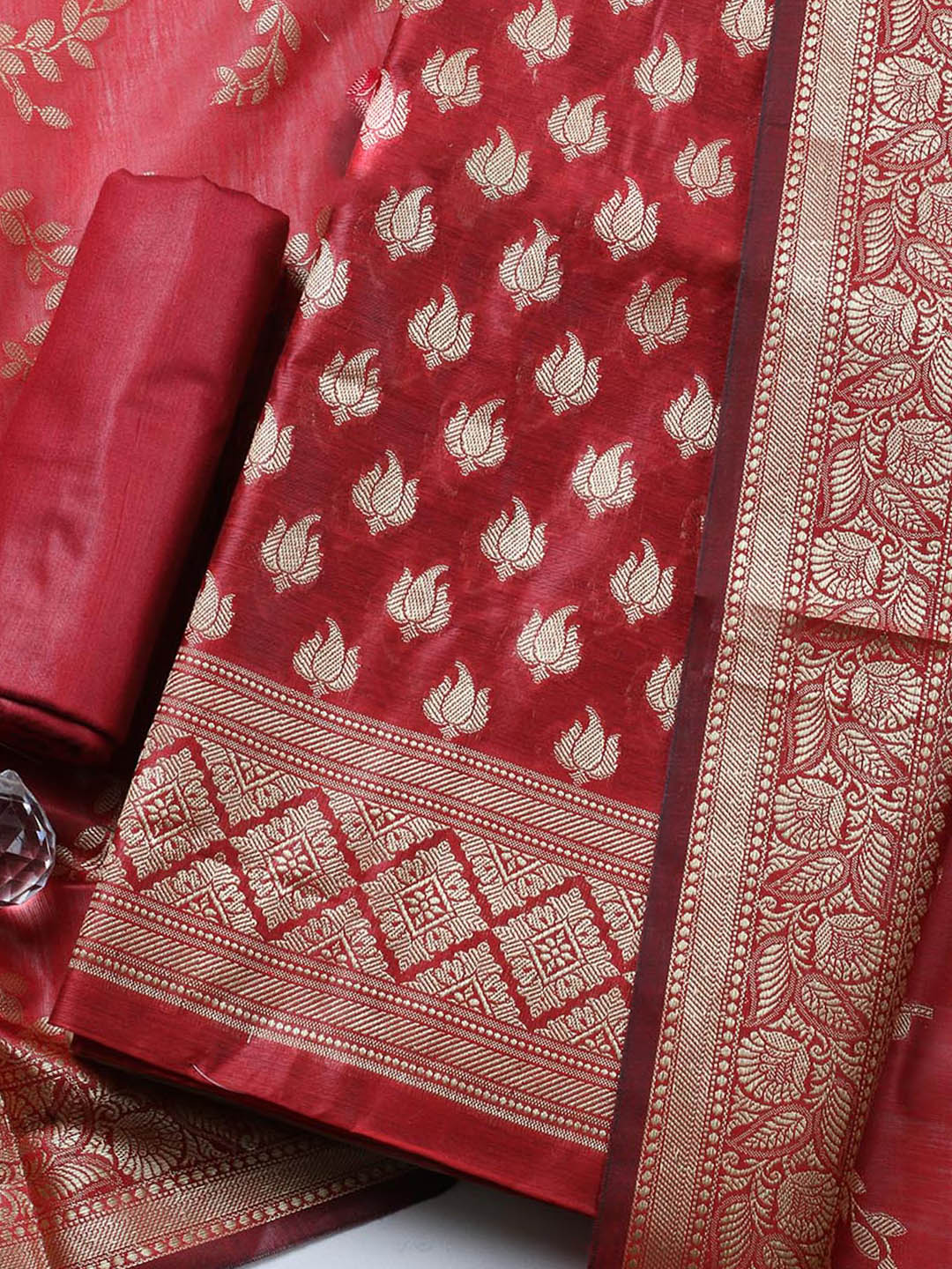 Banarasi Chanderi Unstitched Suit With Pant &amp; Dupatta