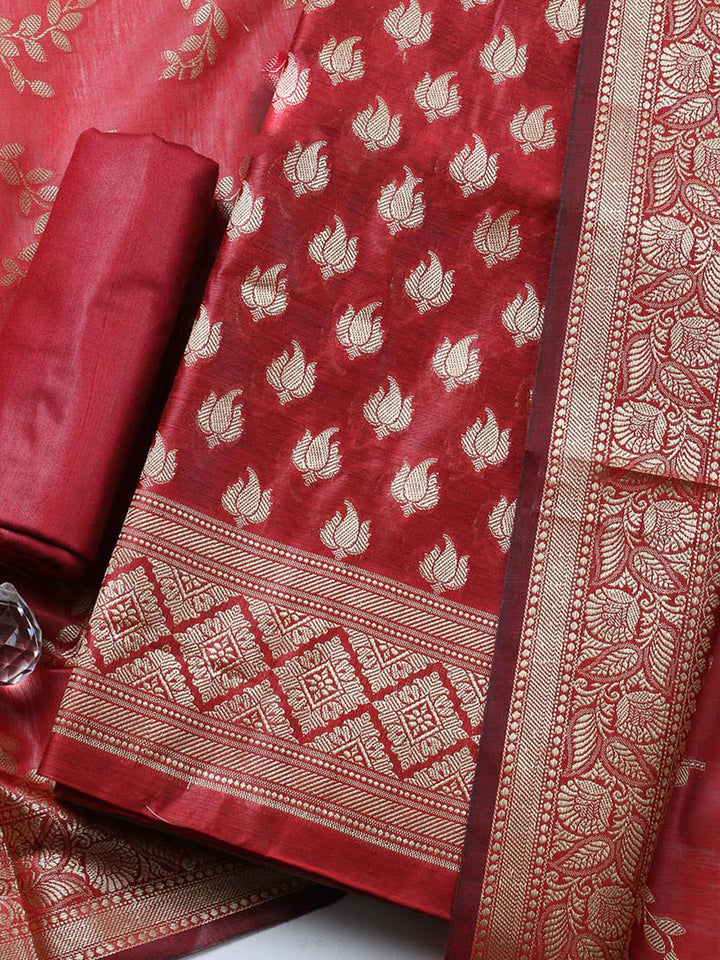 Banarasi Chanderi Unstitched Suit With Pant &amp; Dupatta