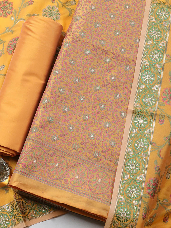 Banarasi Chanderi Unstitched Suit With Pant &amp; Dupatta