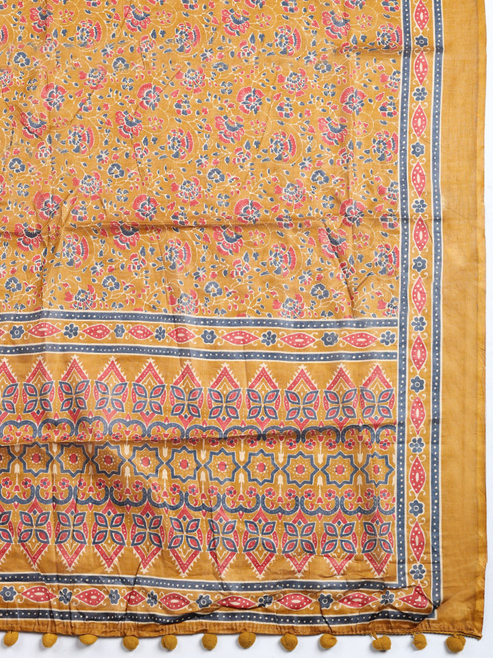 Printed Cotton Blend Unstitched Suit With Pant &amp; Dupatta