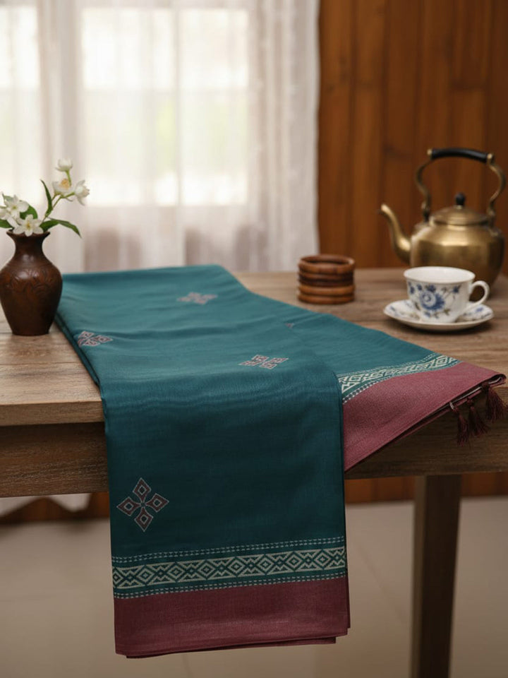 Printed Chanderi Unstitched Suit With Pant &amp; Dupatta