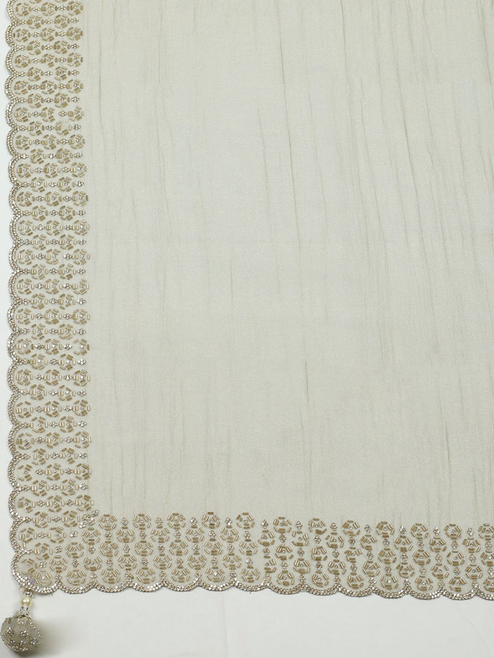 Embellished Tissue Unstitched Suit With Pant &amp; Dupatta