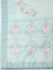 Embroidered Tissue Sea Green Unstitched Suit With Pant & Dupatta