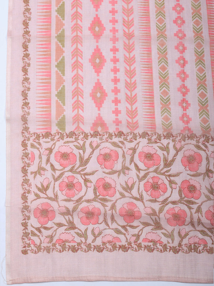 Embroidered Linen Blend Unstitched Suit With Pant &amp; Dupatta