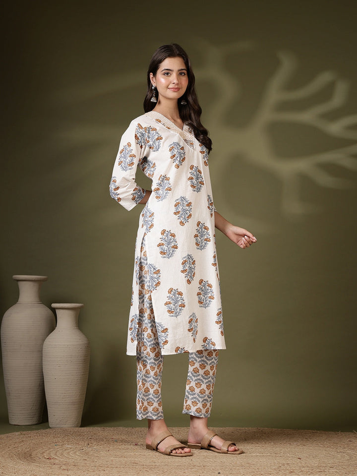 Printed Cotton Blend Kurta With Pant &amp; Dupatta