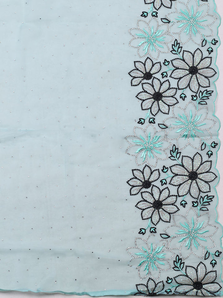 Embellished Organza Unstitched Suit With Pant &amp; Dupatta