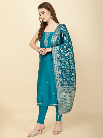 Neck Embroidery Muslin Unstitched Suit Piece With Dupatta
