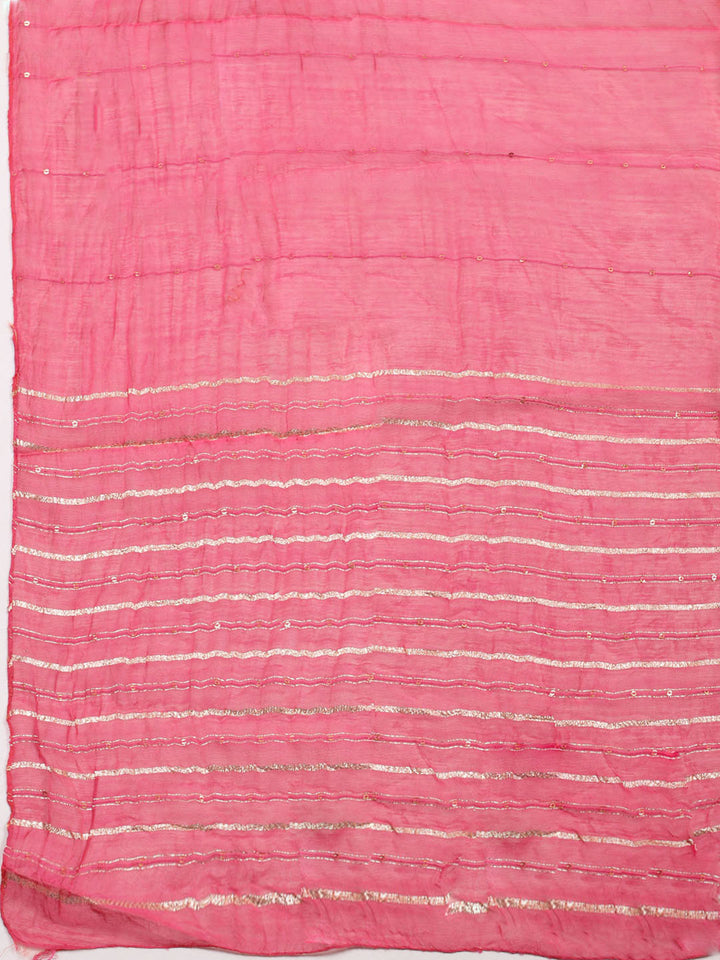 Embroidered Chanderi Unstitched Suit With Pant &amp; Dupatta