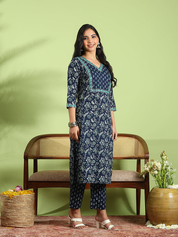 Printed Cotton Kurta With Pant &amp; Dupatta