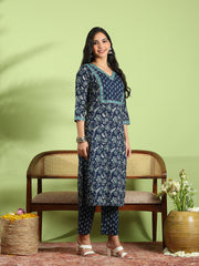 Printed Cotton Kurta With Pant & Dupatta