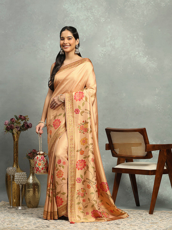 Floral Printed Woven Design Dola Silk Saree