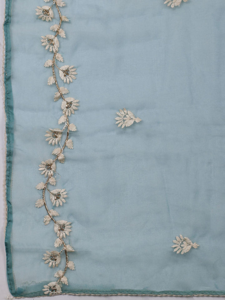 Neck Embroidered Chanderi Unstitched Suit With Dupatta