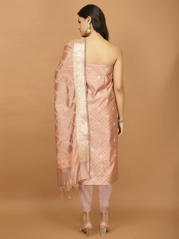 Woven Banarasi Chanderi Unstitched Suit With Dupatta