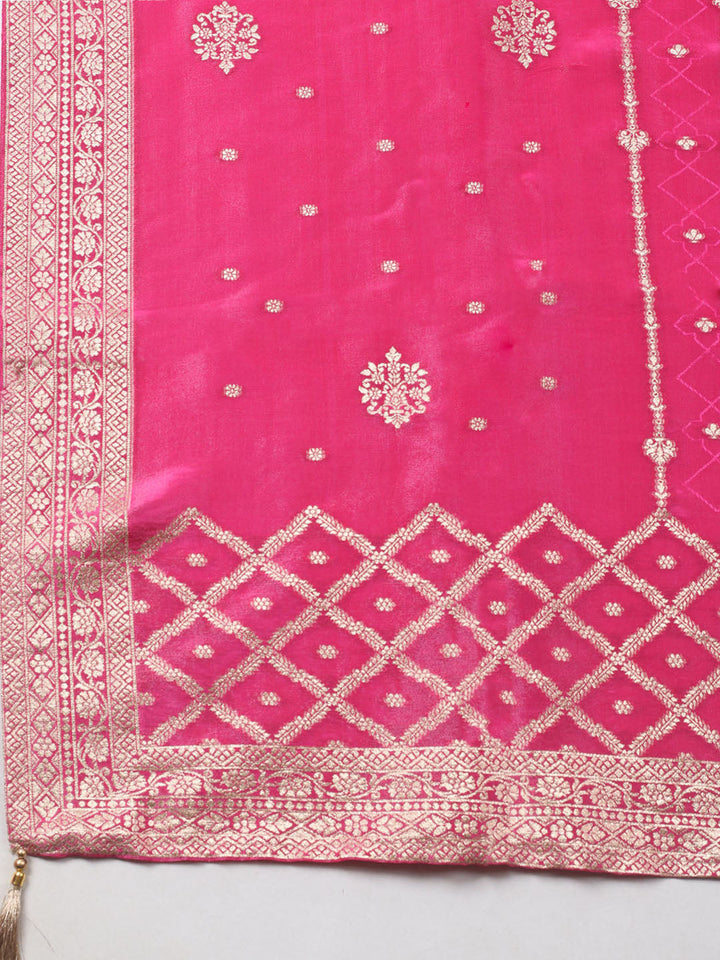 Woven Design Chanderi Unstitched Kurta With Pant &amp; Dupatta