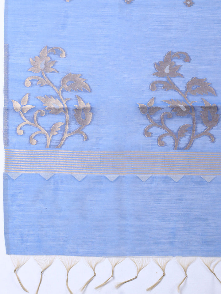 Printed Chanderi Unstitched Suit With Pant &amp; Dupatta
