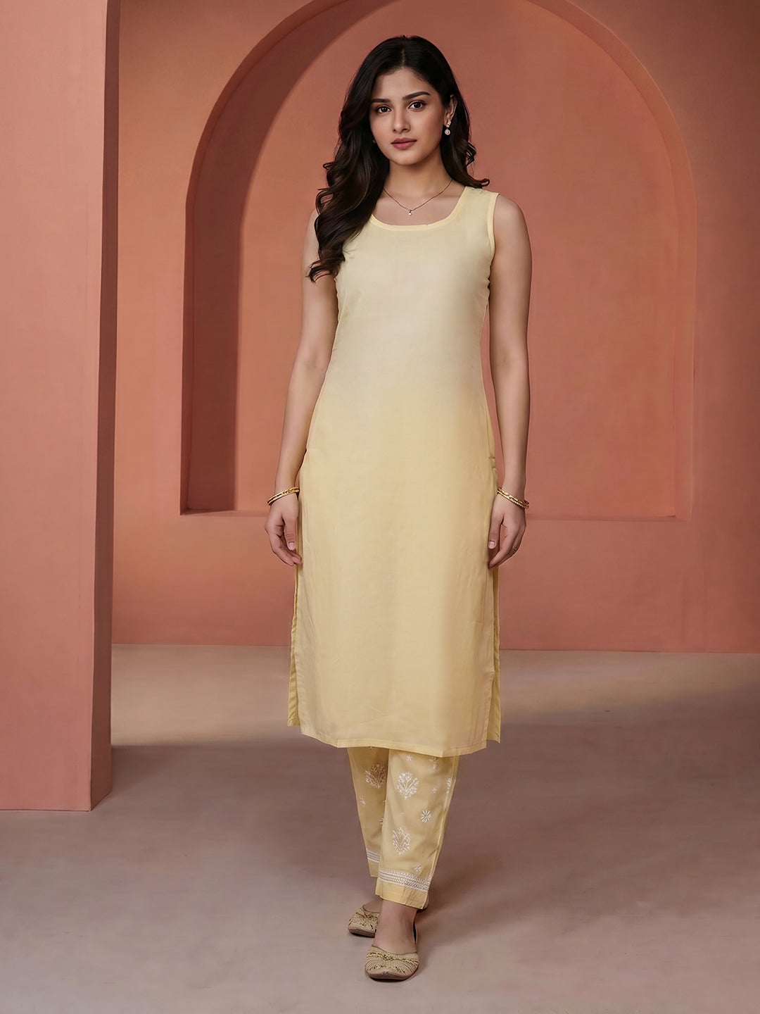 Embroidered Chanderi Suit Set With Dupatta