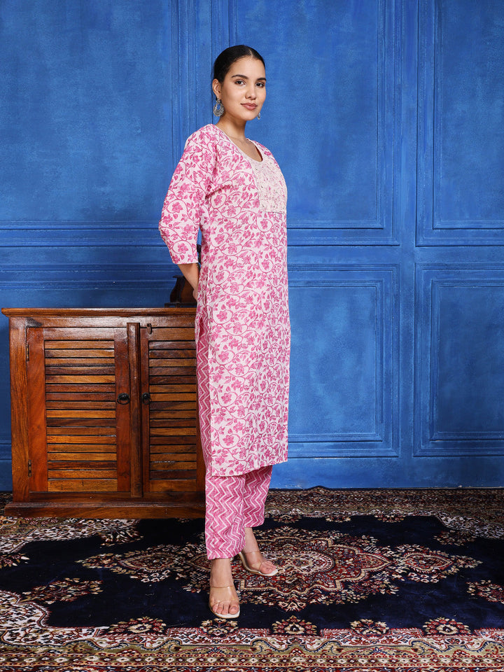 Printed Cotton Blend Kurta With Pants &amp; Dupatta