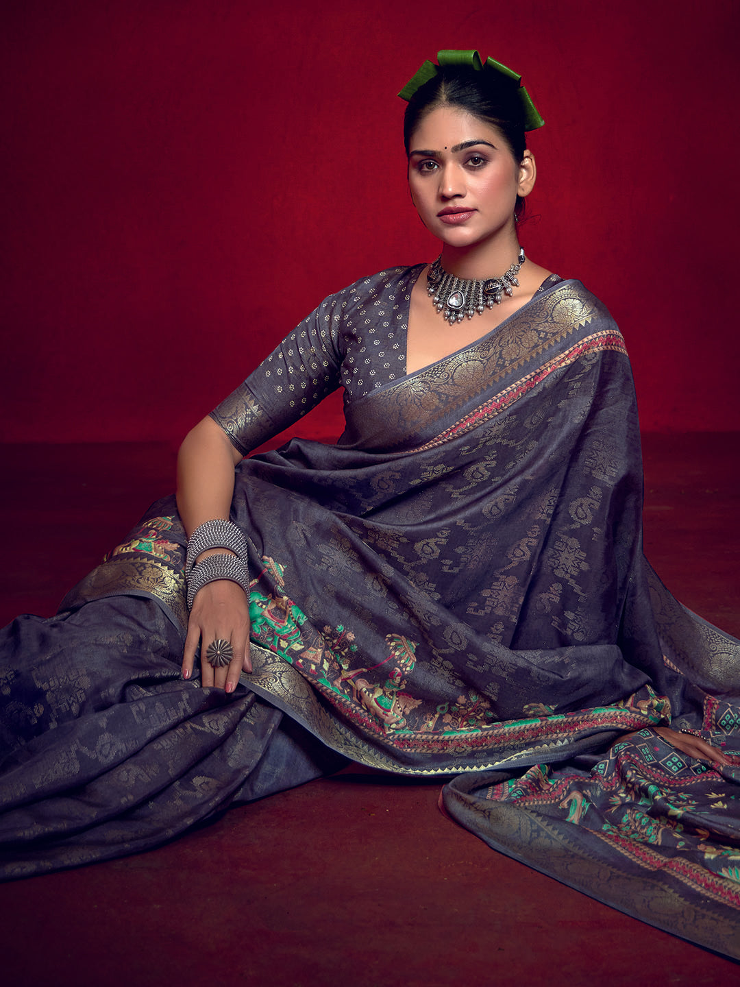 Abstract Printed Art Silk Saree