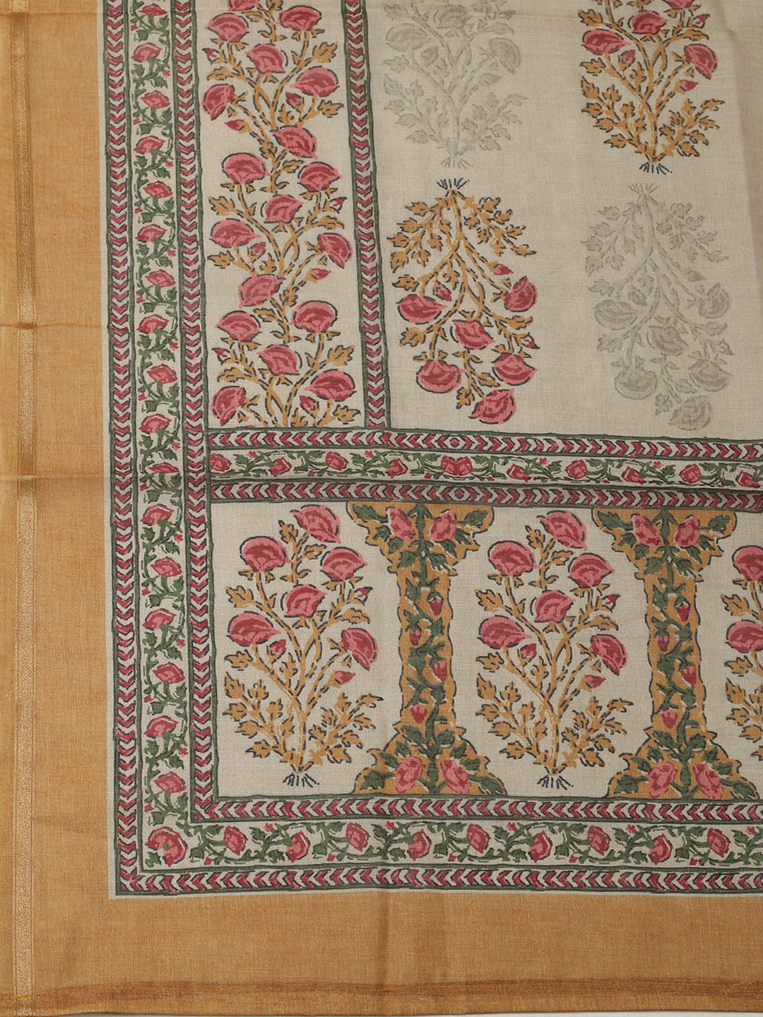 Printed Chanderi Unstitched Suit With Pant &amp; Dupatta
