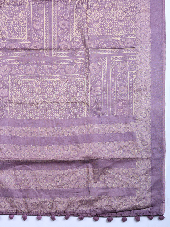 Printed Cotton Blend Unstitched Suit With Pant &amp; Dupatta