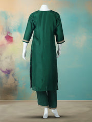 Embroidered Art Silk Kurta With Pant & Dupatta