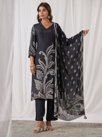 Digital Print Cotton Kurta With Pants & Dupatta