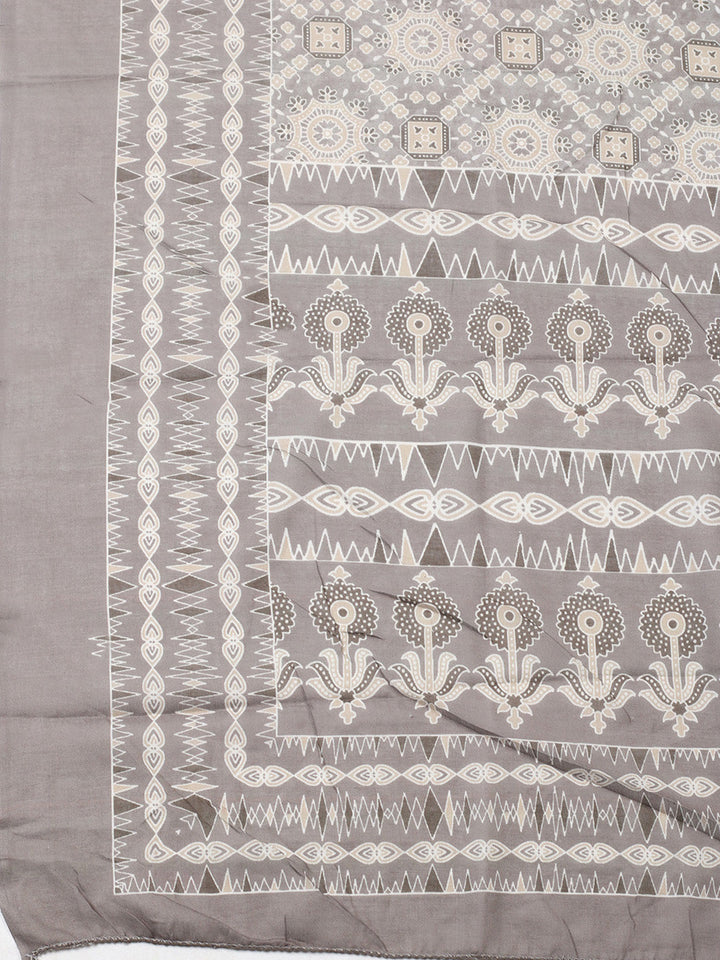 Printed Cotton Blend Unstitched Suit With Pant &amp; Dupatta