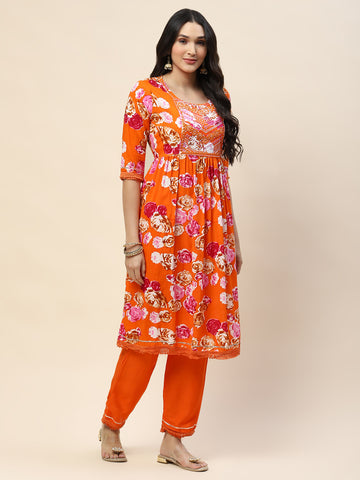 Floral Printed cotton Kurta With Pants & Dupatta